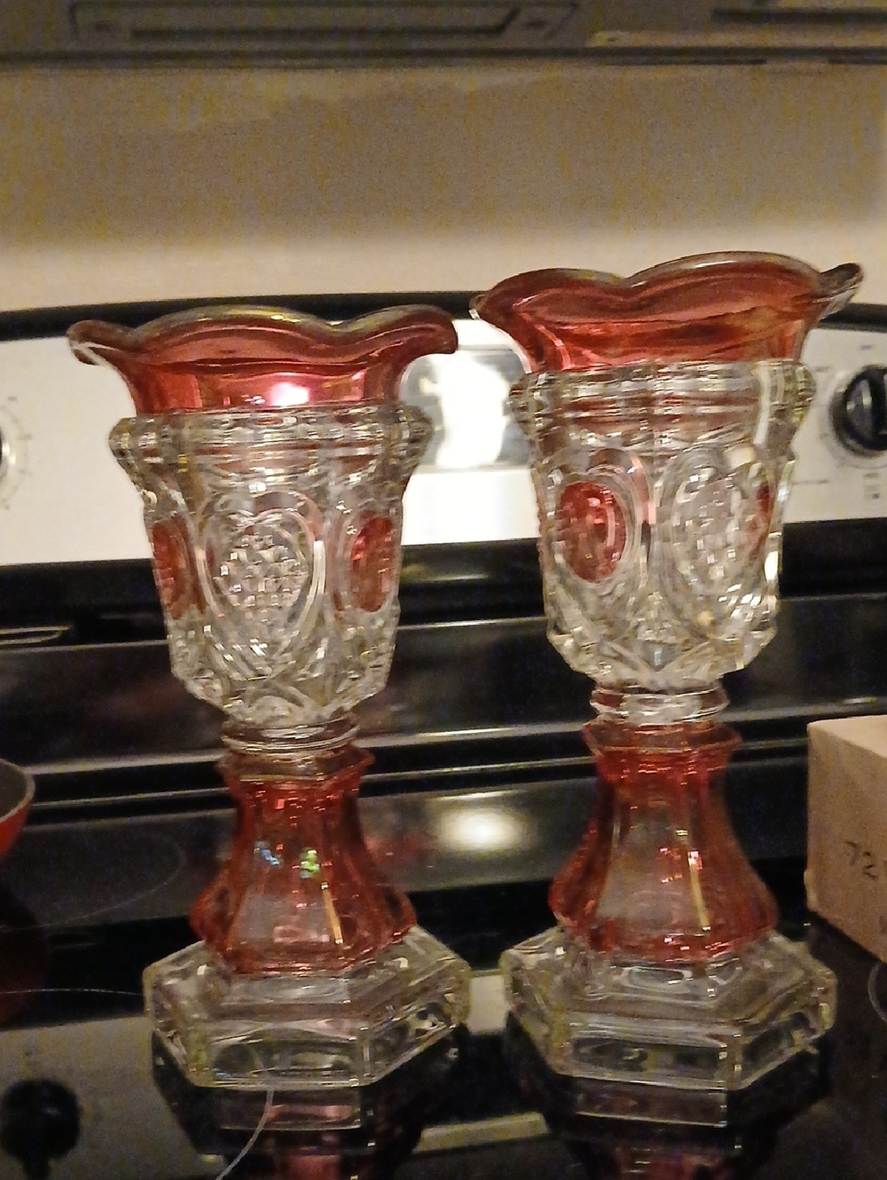Decorative Ruby Red Glass Pedestal Vases - Home Other